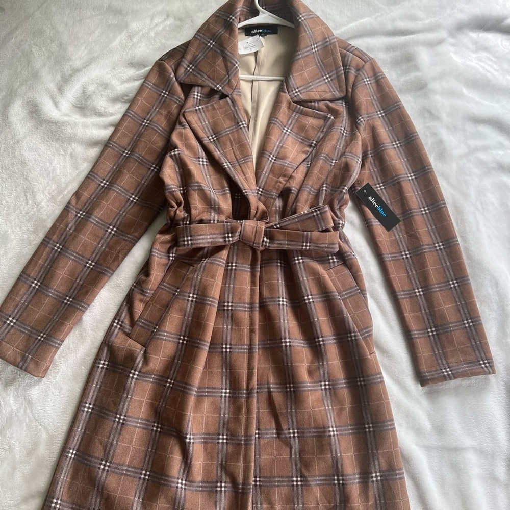 Alice Blue Plaid Trench Coat